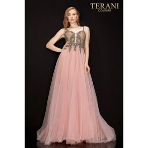 Terani Couture 2011P1070 Blush Beaded Tulle Gown | Size 4 | NWT